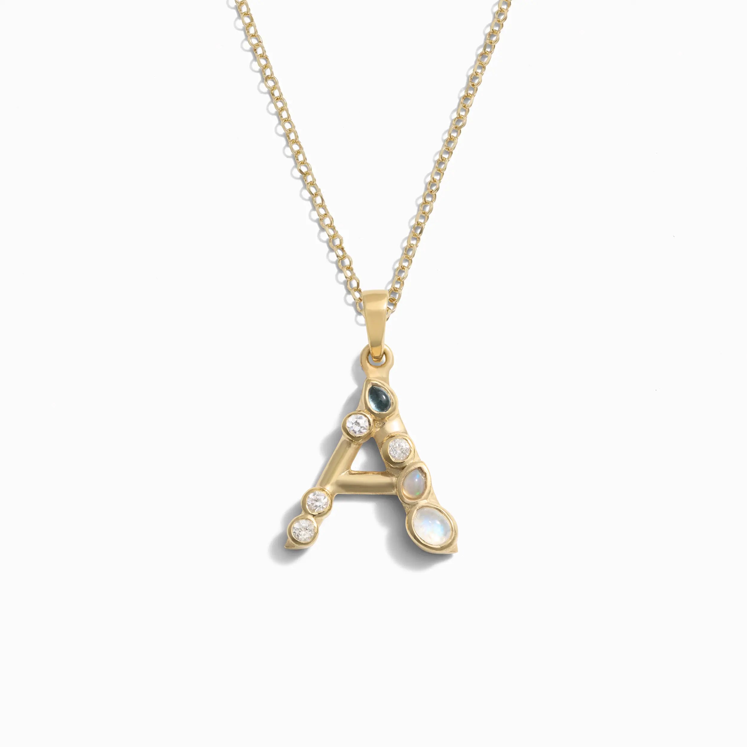 Gold Gemstone Initial Necklace