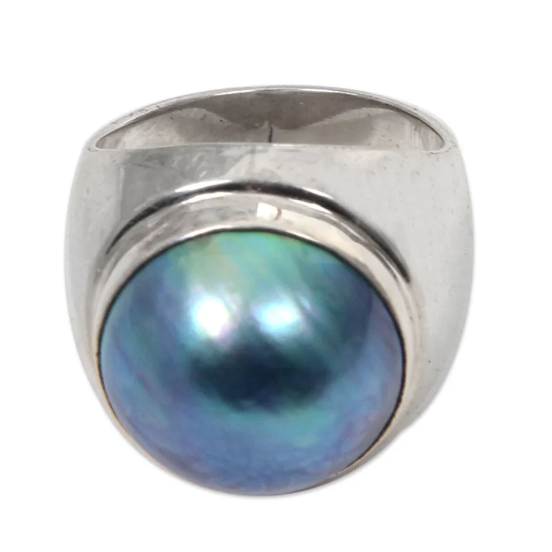 NOVICA Handmade Blue Moon Pearl Sterling Silver Ring 14.5-15 mm (Indonesia)