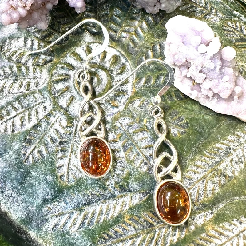 Vintage Sterling Silver Golden Amber Earrings