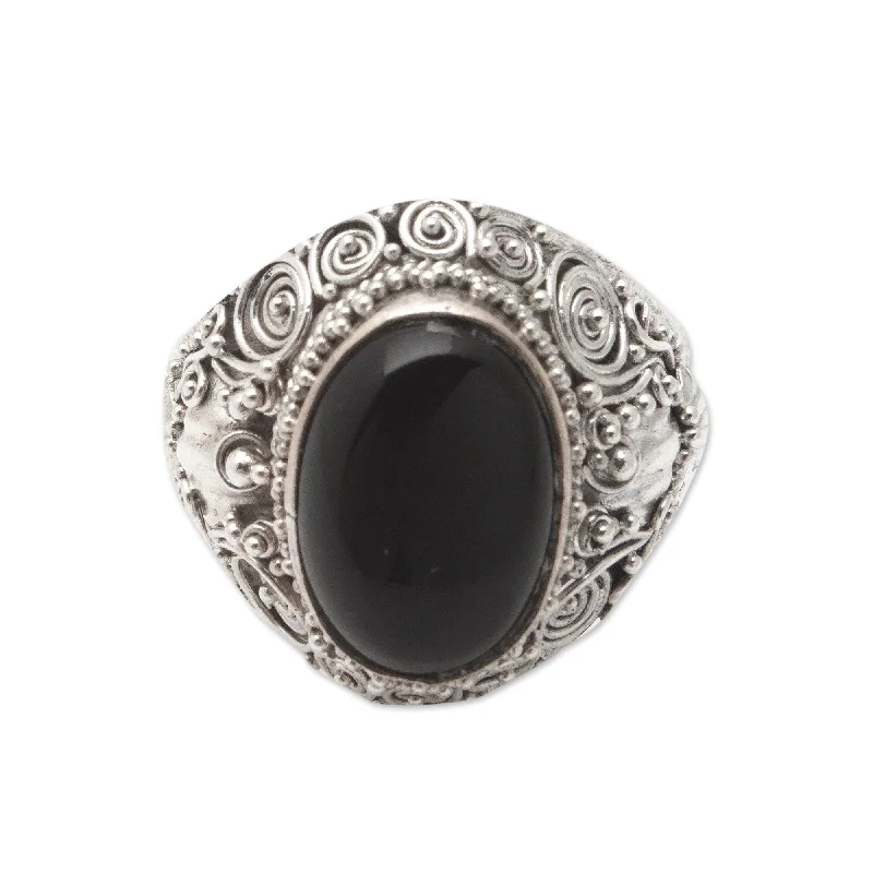 Novica Handmade Mystic Breeze Onyx Cocktail Ring