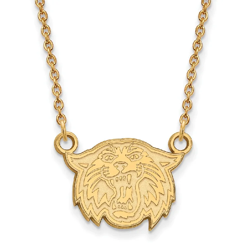 10k Yellow Gold Villanova U Small Wildcat Face Pendant Necklace