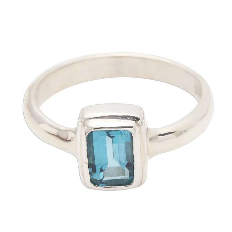 Novica Handmade Blue Tablet Blue Topaz Cocktail Ring