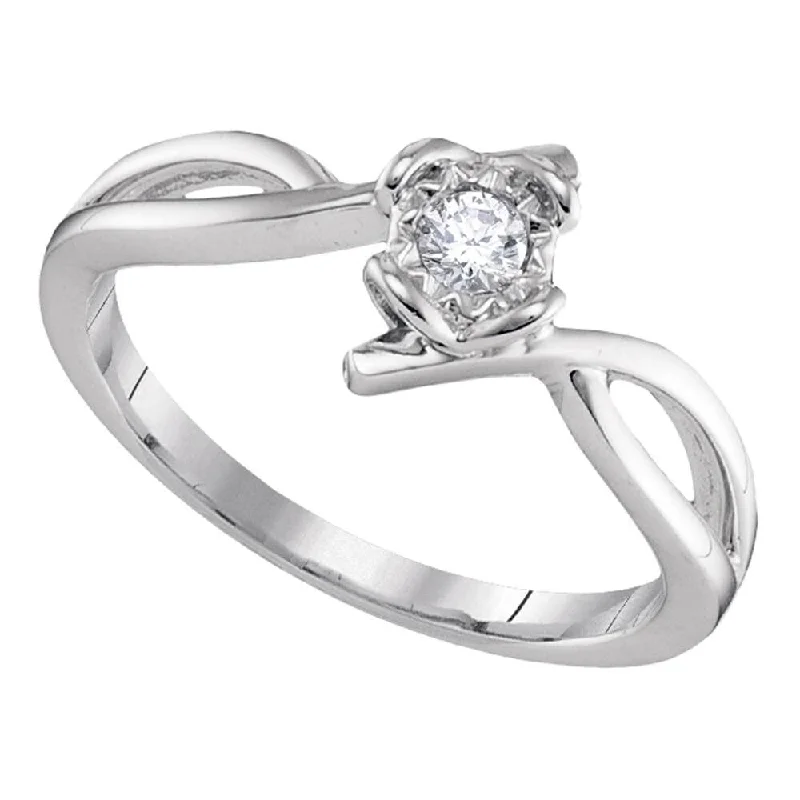 10k White Gold Womens Round Diamond Solitaire Promise Ring (1/8 Cttw, G-H Color, I2-I3 Clarity)