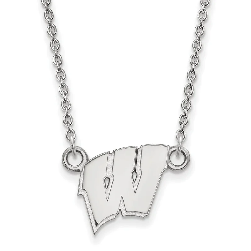 14k White Gold U of Wisconsin Small Initial W Pendant Necklace