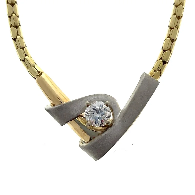 Estate 14K Two Tone Gold 0.50ctw Round Diamond Chevron Necklace