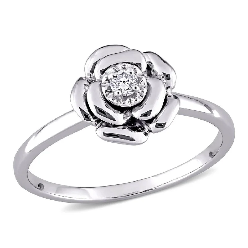 Miadora Sterling Silver Diamond Accent Flower Ring