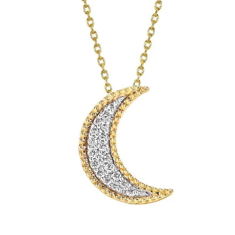 14K Yellow Gold 0.10ctw Diamond Crescent Moon Necklace