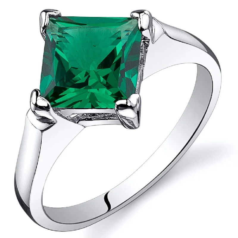 Sterling Silver 1.5 ct Created Emerald Solitaire Ring