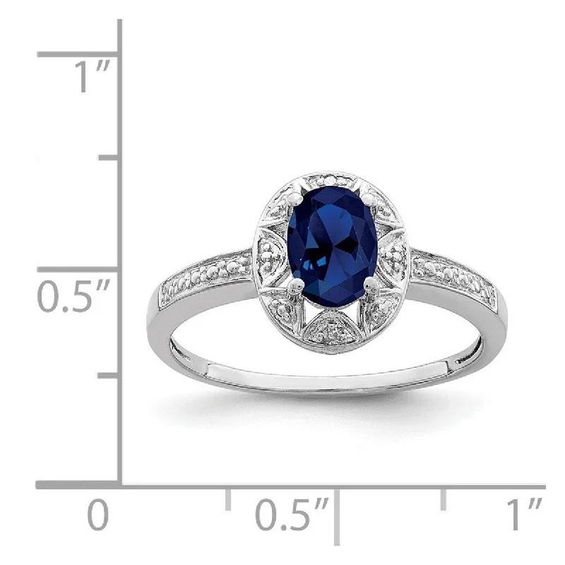 Curata 925 Sterling Silver Polished Diamond and Created Sapphire Ring