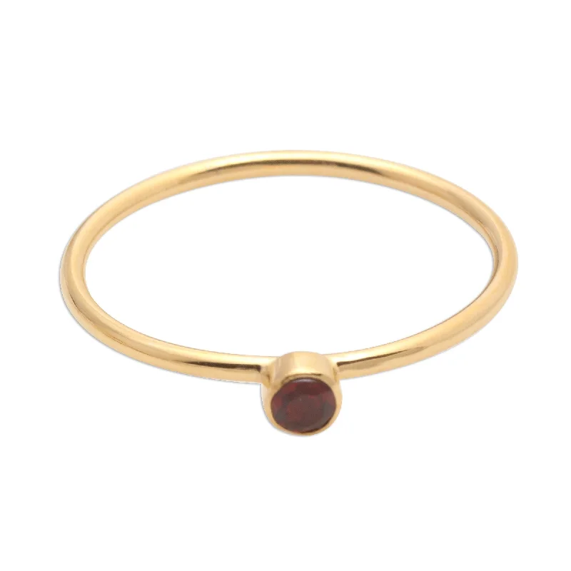 Novica Handmade Subtly Sweet Gold Plated Garnet Solitaire Ring