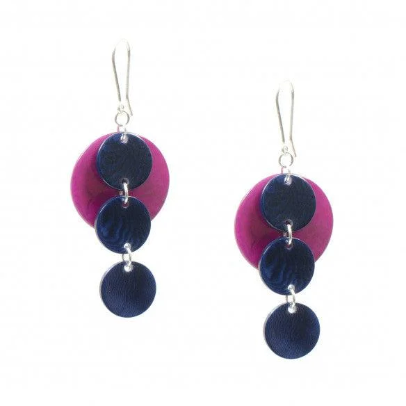 Tagua Thais Earrings - Marine Blue / Fuchsia