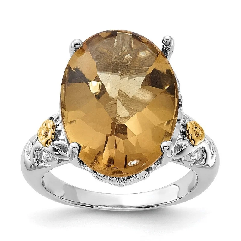 Curata 925 Sterling Silver Polished Prong set With 14k Whiskey Quartz Ring