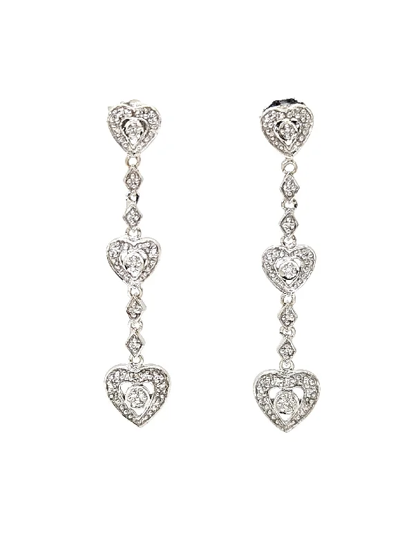 14K White Gold Diamond Heart Dangle Earrings