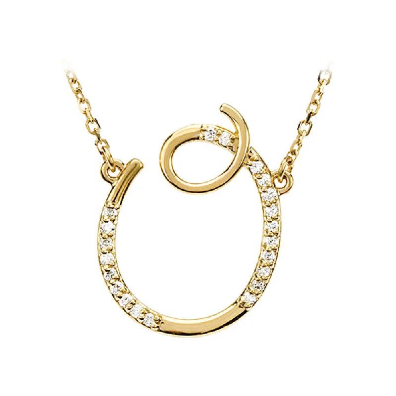 1/10 Ctw Diamond 14k Yellow Gold Medium Script Initial O Necklace 17in