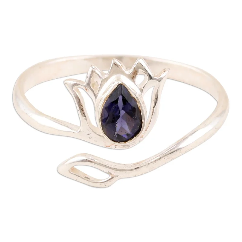 Novica Handmade Deep Blue Lotus Iolite Wrap Ring