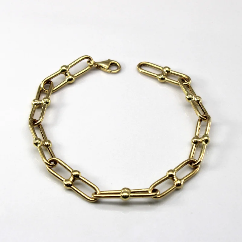 18k Yellow Gold Elongated Link Cable Chain Bracelet | 7"|