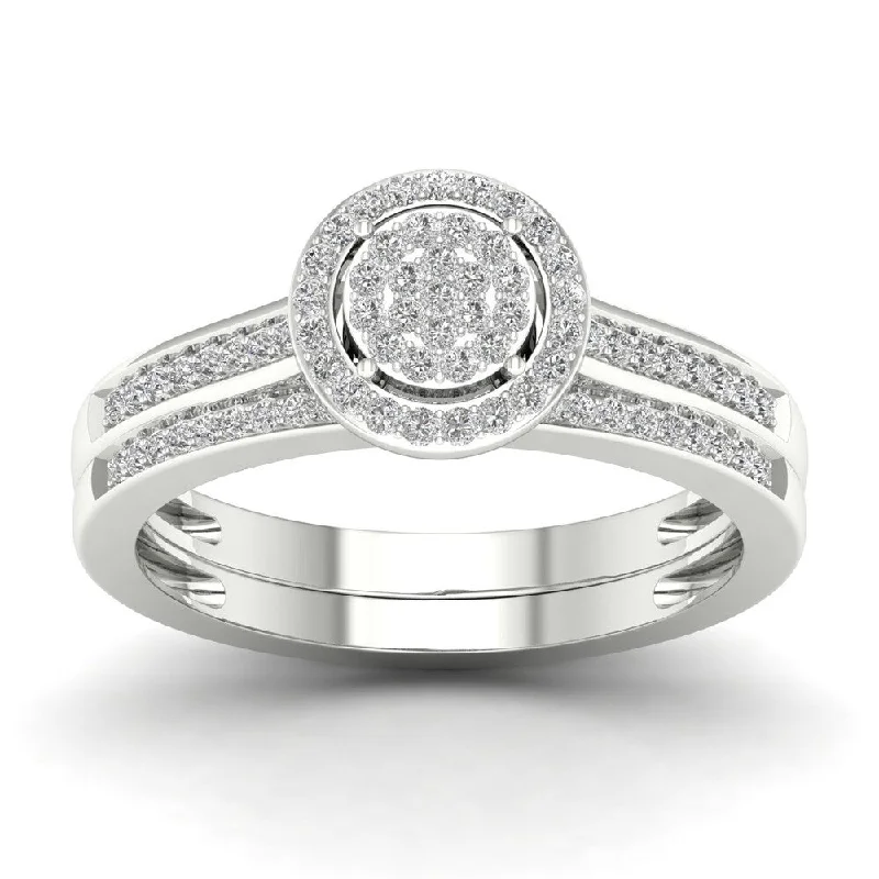 De Couer Sterling Silver 1/4 ct TDW Diamond Halo Birdal Ring