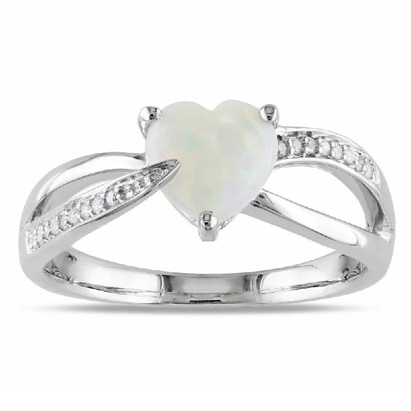 Miadora Sterling Silver Opal and Diamond Heart Ring (H-I, I2-I3)