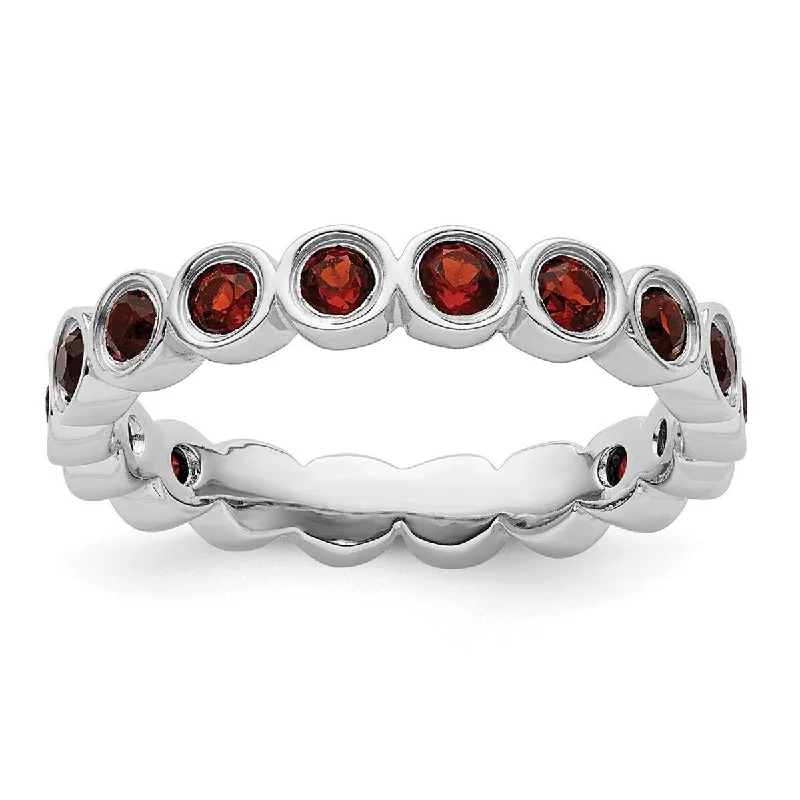 Curata 925 Sterling Silver Bezel Polished Patterned Stackable Expressions Garnet Ring