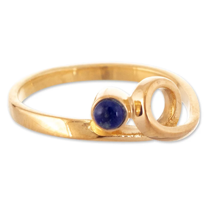 Novica Handmade Universe Cycles Gold-Plated Lapis Lazuli Cocktail Ring