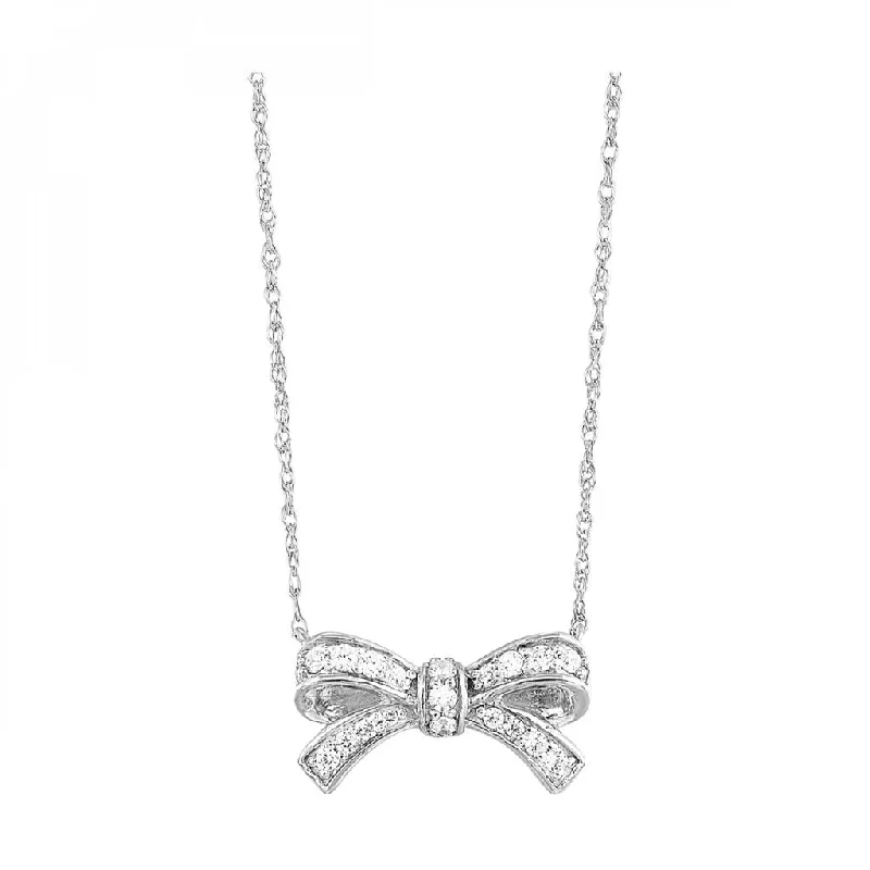 10K White Gold 0.15ctw Diamond Bow Necklace