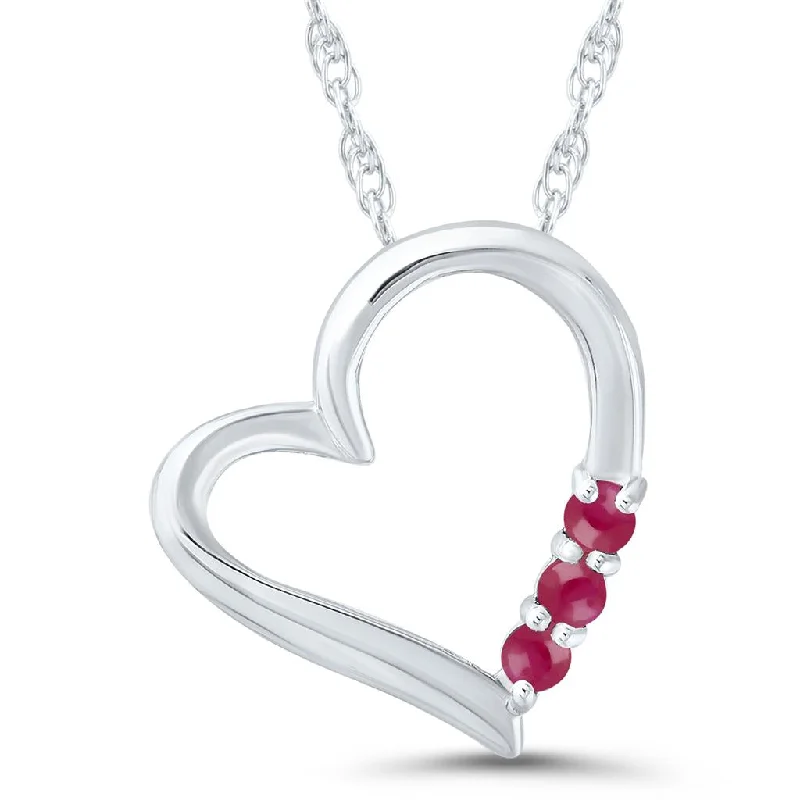 14K White Gold 0.22ctw Ruby Heart Necklace