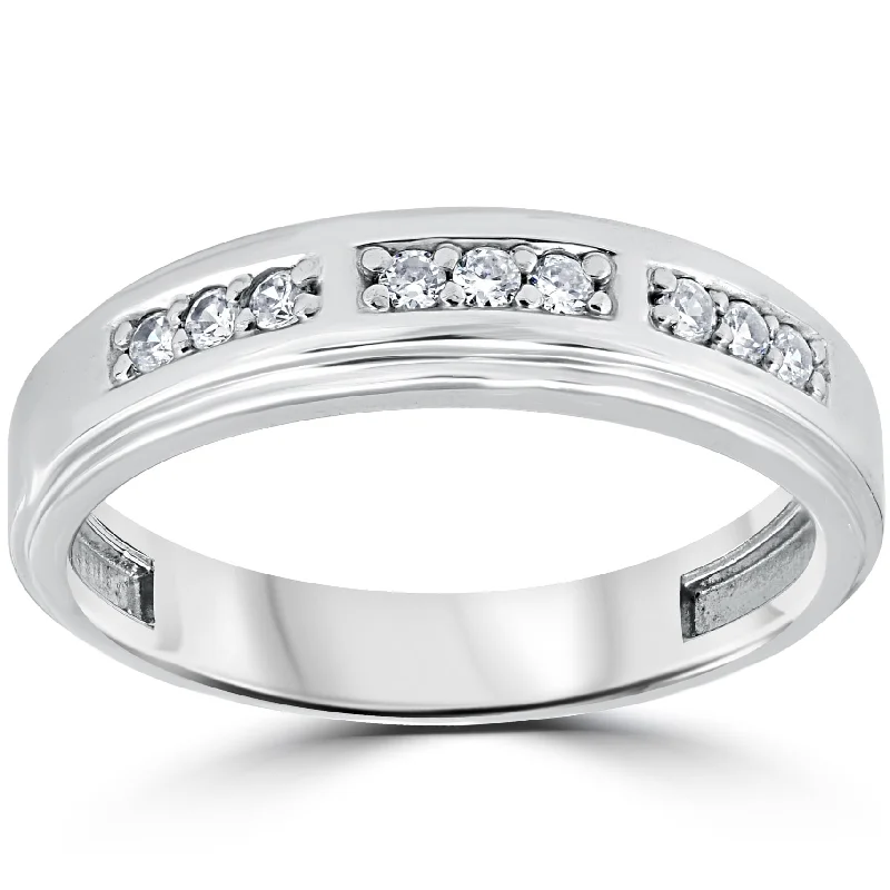 1/4Ct Mens Round Diamond Polished Wedding Ring White Gold