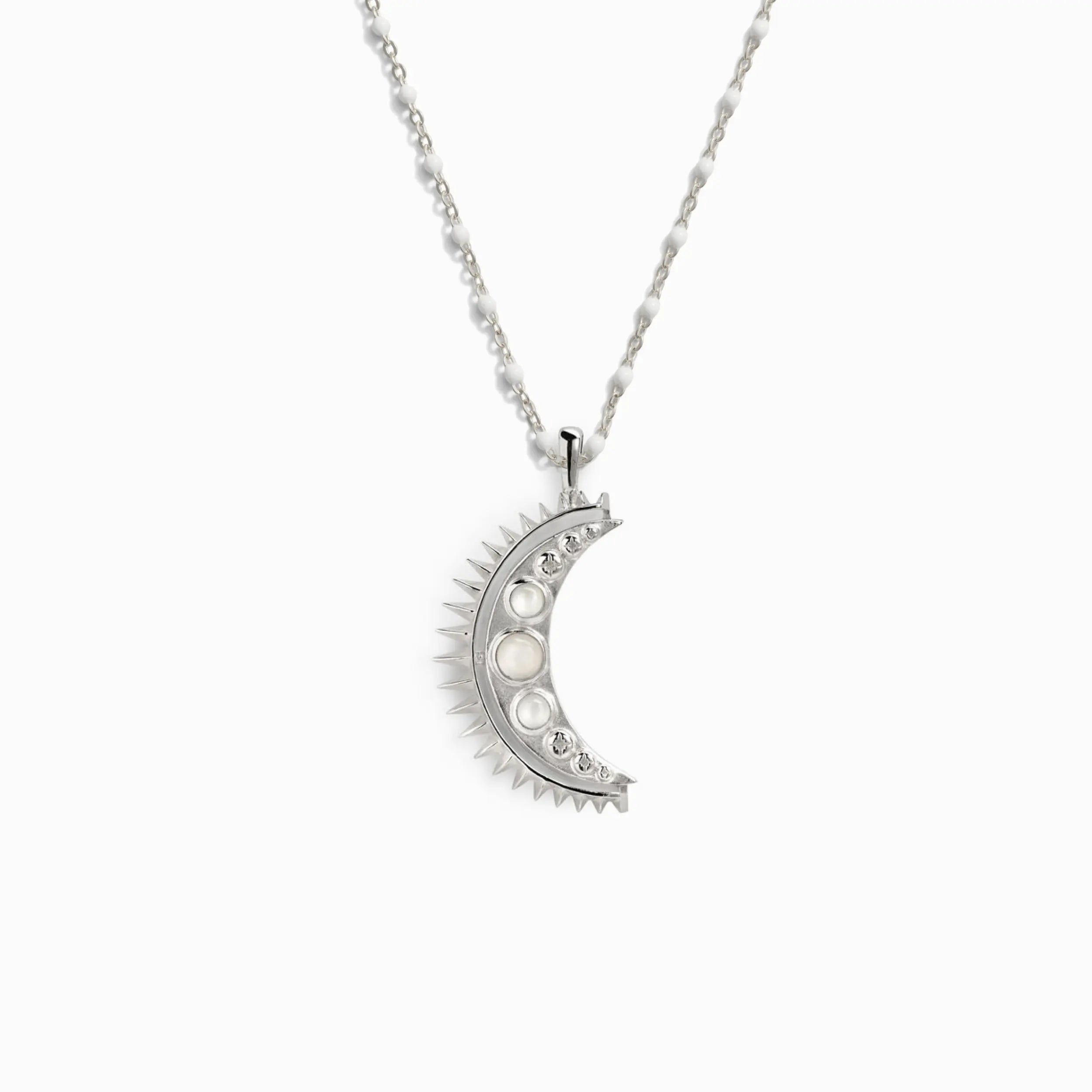 Moonstone Crescent + White Enamel Necklace