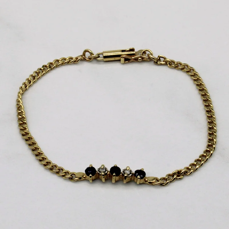 14k Yellow Gold Sapphire & Diamond Chain Bracelet | 0.21ctw, 0.02ctw | 6.5" |