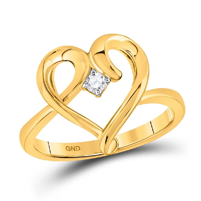 10k Yellow Gold Womens Round Diamond Heart Promise Ring (1/20 Cttw, G-H Color, I2-I3 Clarity)