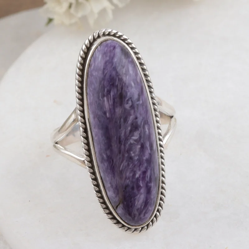 Novica Handmade Storm Cloud Charoite Cocktail Ring