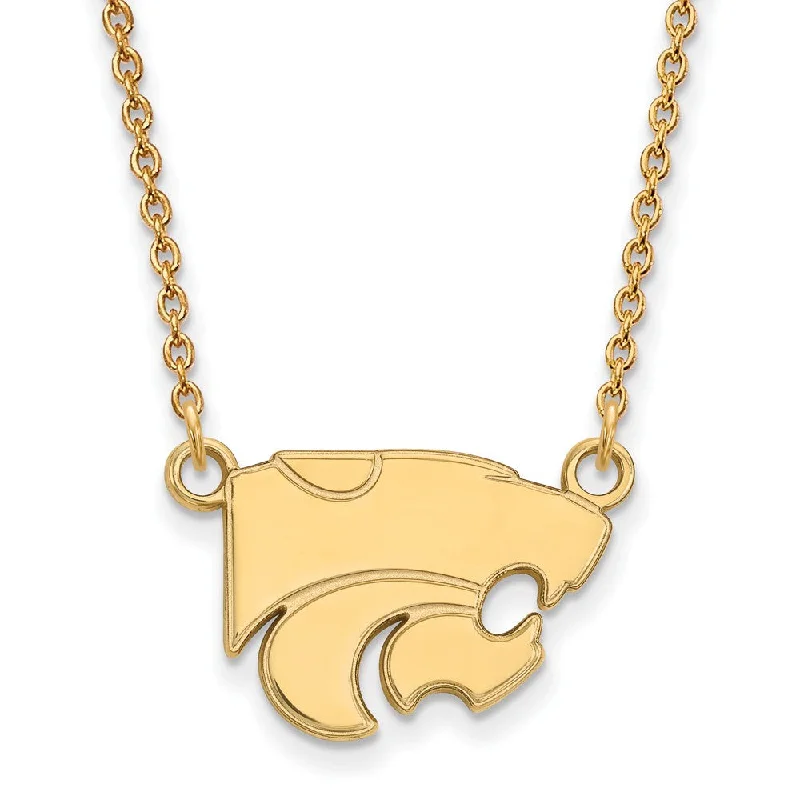 14k Yellow Gold Kansas State Small Wildcat Pendant Necklace