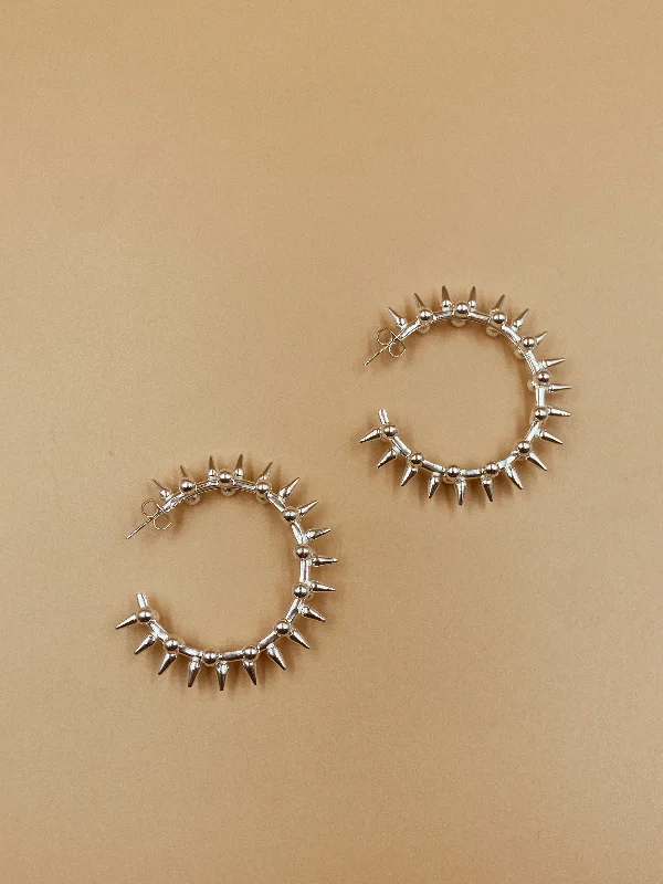 Big Hanie Spike Hoops in Silver Tone