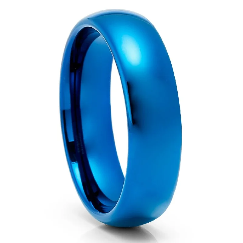 Blue Tungsten Wedding Ring 6Mm Dome Band Jewelry Grade Cobalt Free Comfort Fit