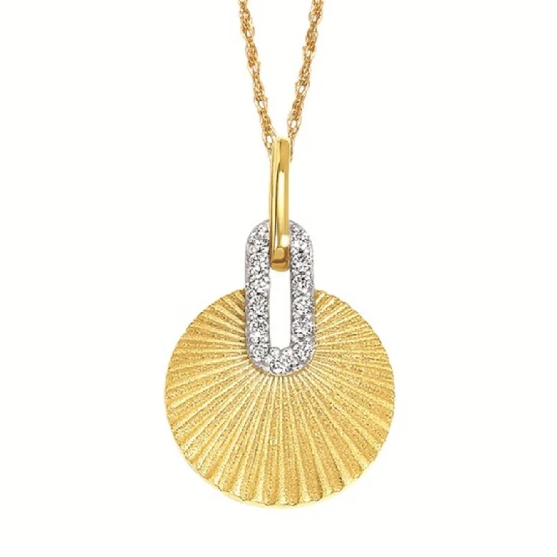 14K Yellow Gold 0.05ctw Diamond Fluted Fan Design Necklace