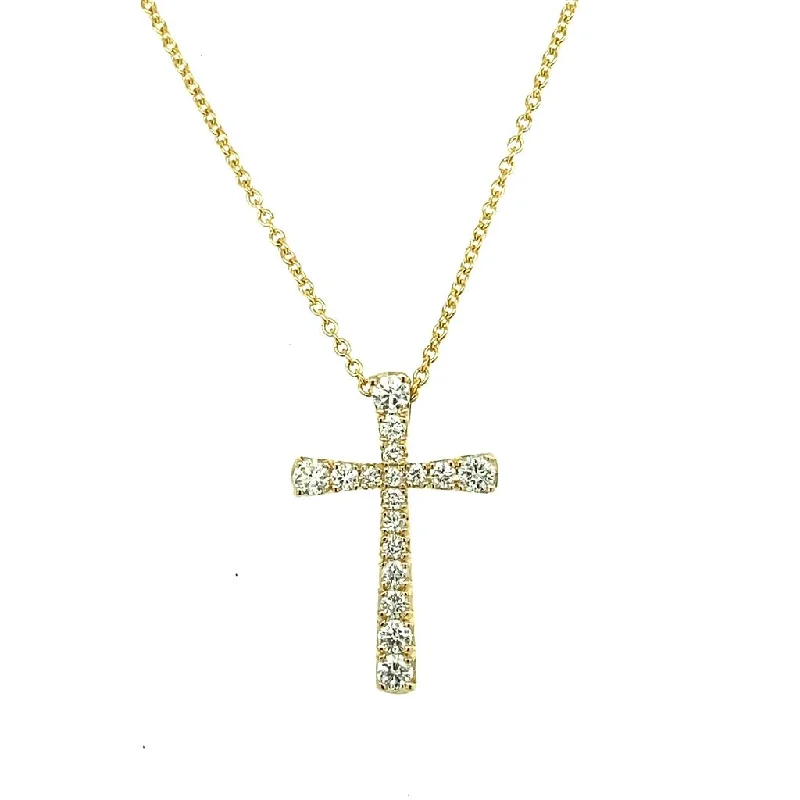 14K Yellow Gold 0.19ctw Round Diamond Cross Necklace