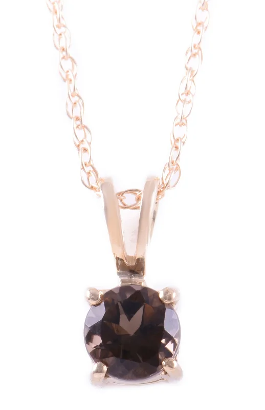 14K Yellow Gold 5mm Smoky Quartz Solitaire Necklace