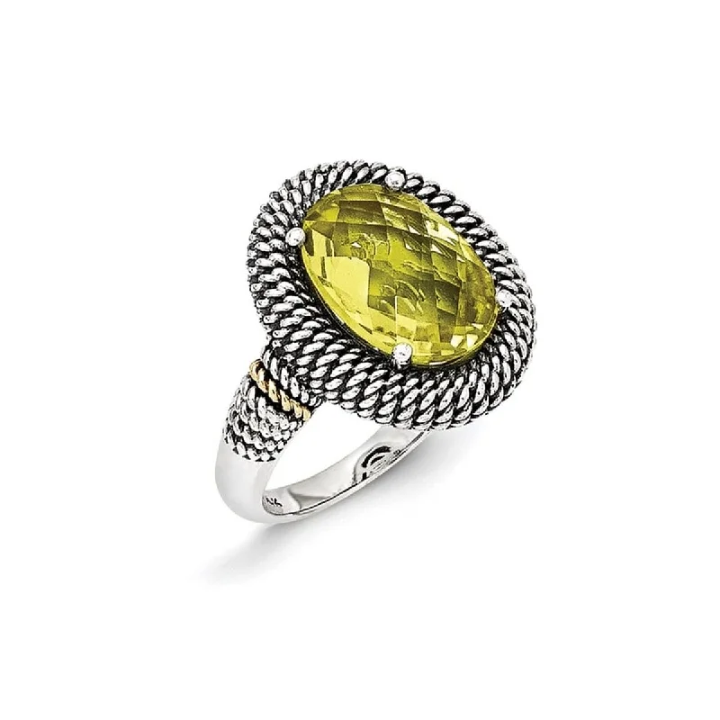 Curata 925 Sterling Silver With 14k Lemon Quartz Ring