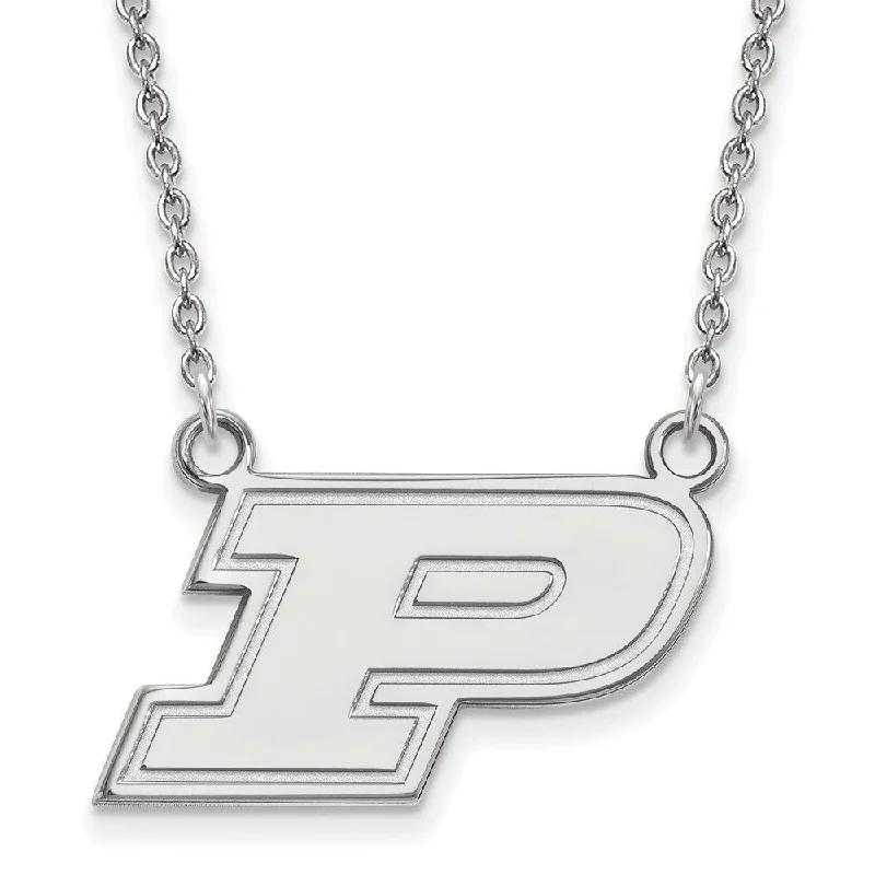 14k White Gold Purdue Small Initial P Pendant Necklace