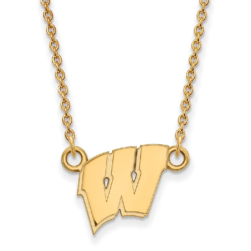 10k Yellow Gold U of Wisconsin Small Initial W Pendant Necklace