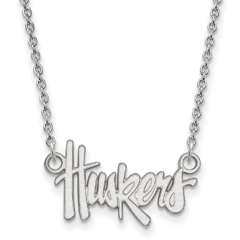 14k White Gold U of Nebraska Small Huskers Pendant Necklace