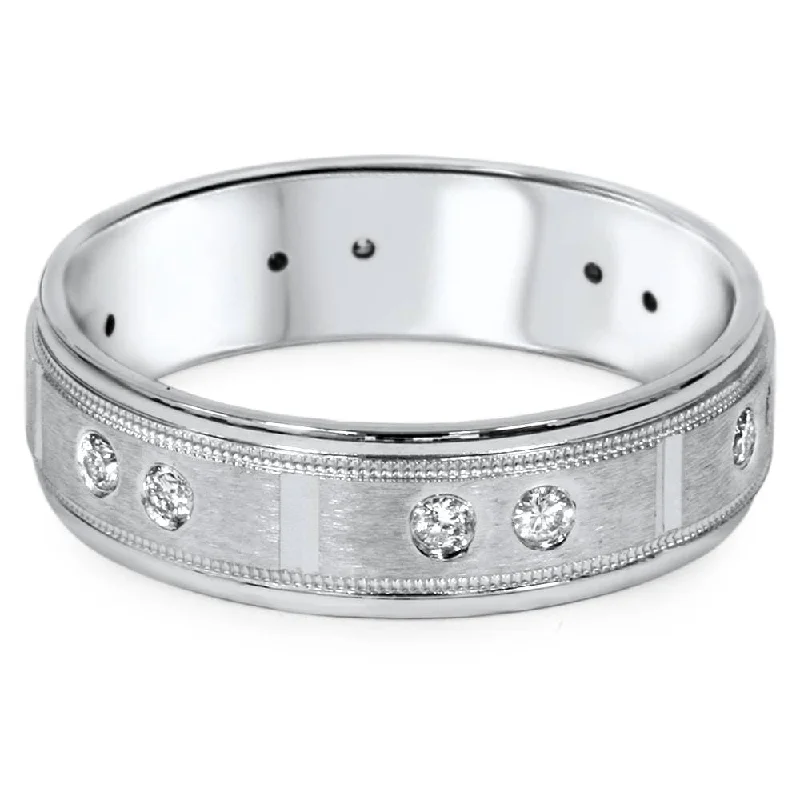 1/4ct Mens Diamond 6mm Wedding Ring White Gold