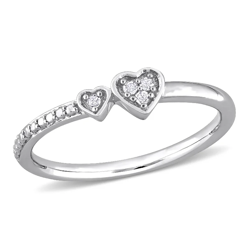 Miadora Diamond Accent Double Heart Promise Ring in Sterling Silver