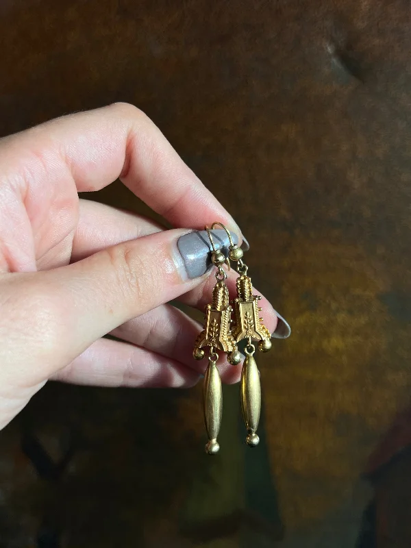 English 9ct Archaeological Revival Chitter Earrings c. 1870