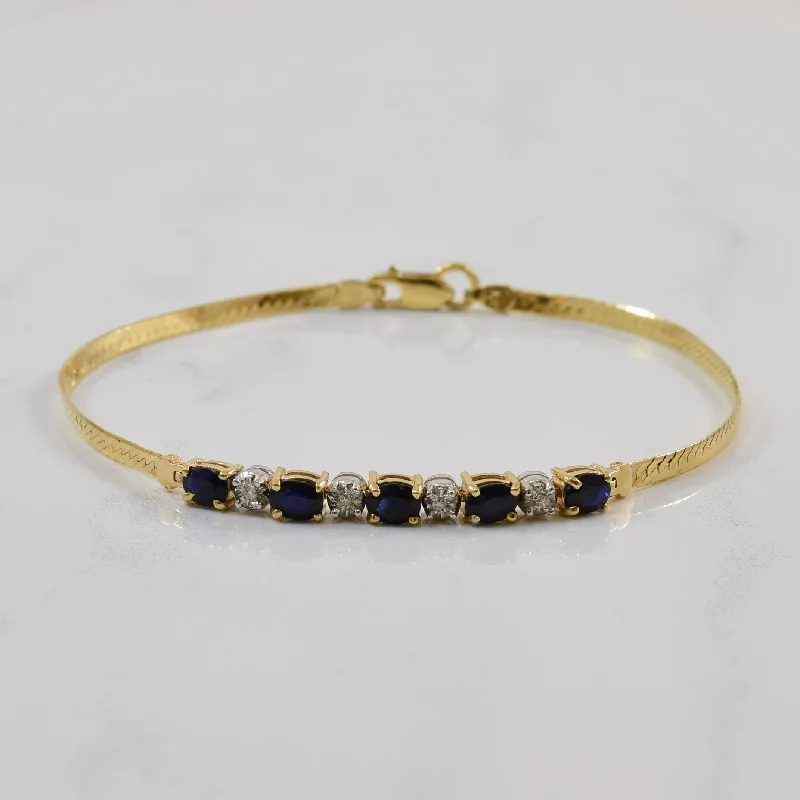 Blue Sapphire & Diamond Herringbone Bracelet | 1.20ctw, 0.02ctw | 6.5" |