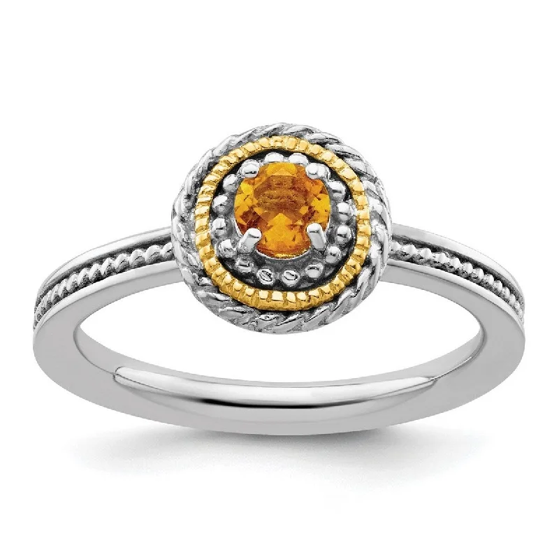 Curata 2.25mm 925 Sterling Silver Polished Prong set and 14k Stackable Expressions 925 Sterling Silver Citrine Ring