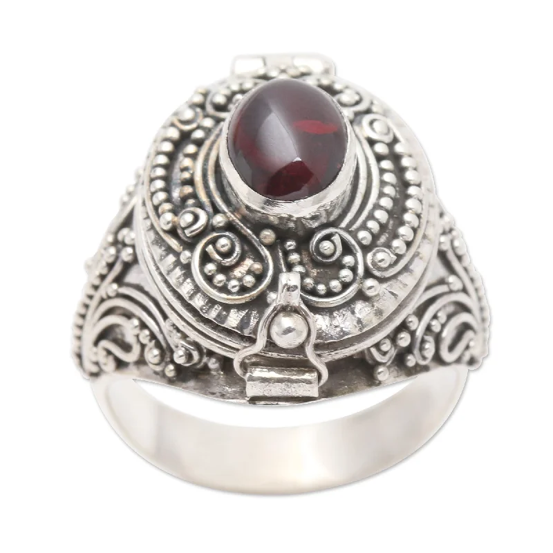 Novica Handmade The Secret In Red Garnet Locket Ring