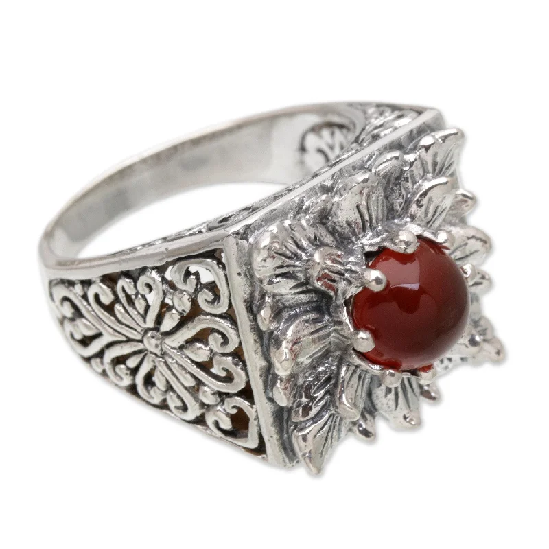 Novica Handmade Lotus Blessing Carnelian Cocktail Ring