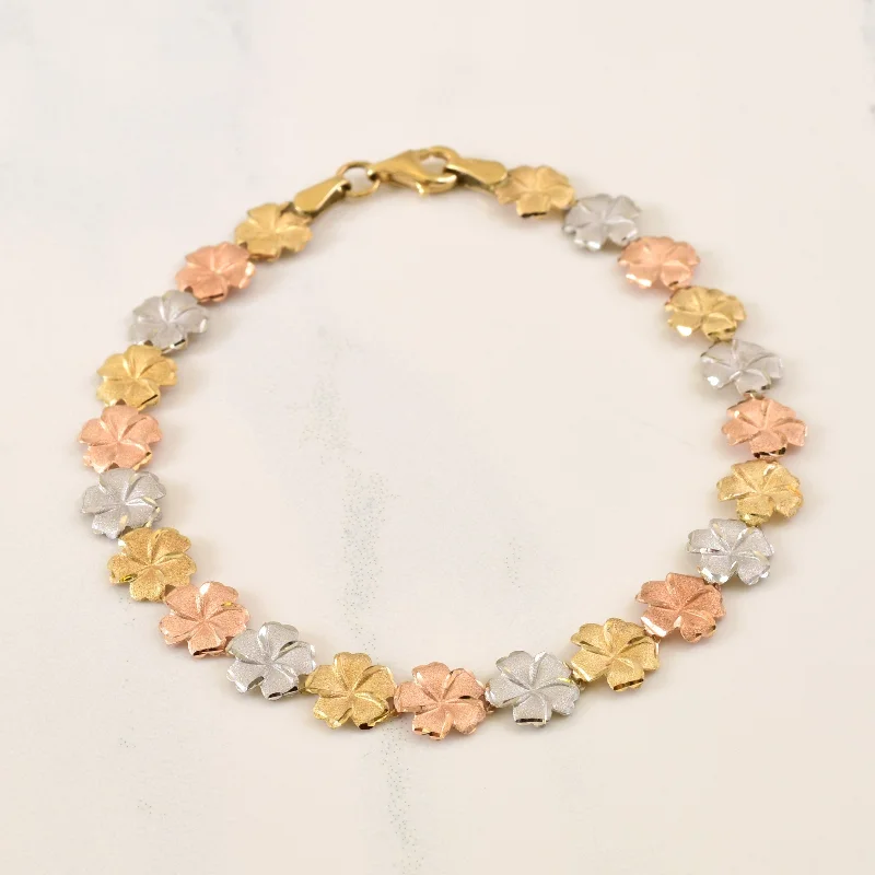 9k Tri Tone Flower Bracelet | 6.50" |