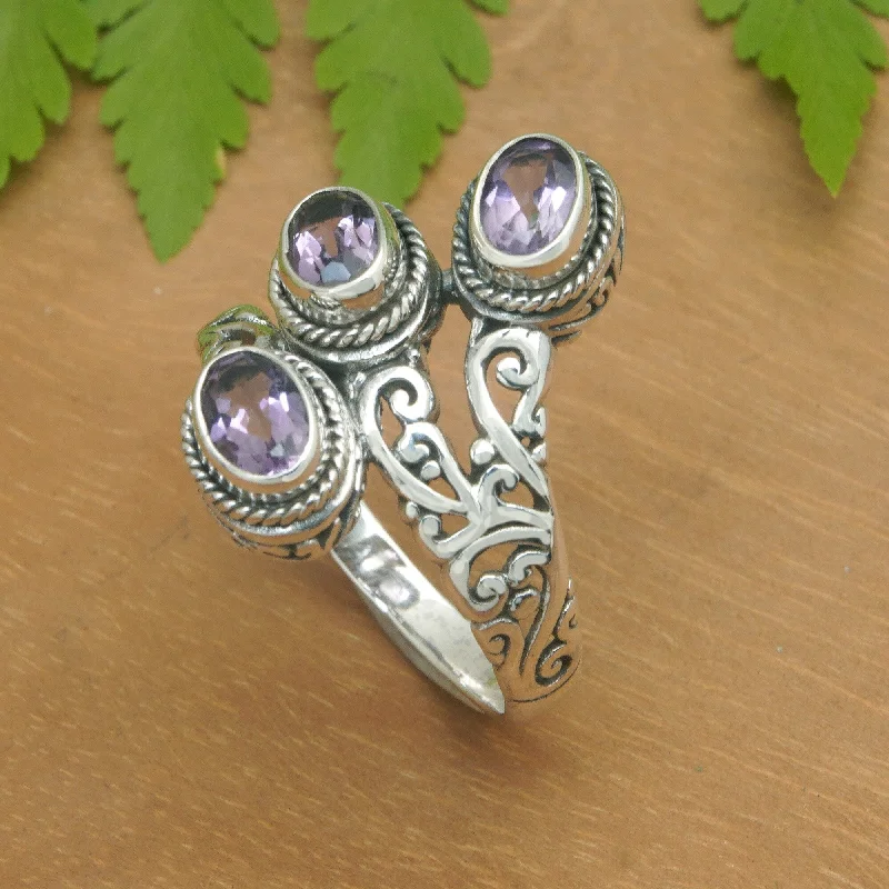 Novica Handmade Wise Roots Amethyst Cocktail Ring